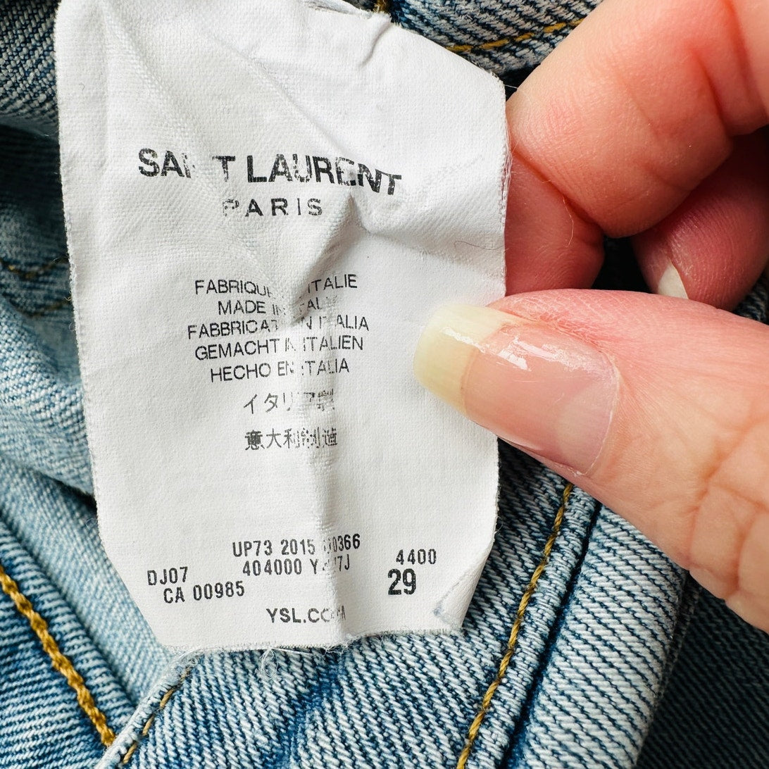 Saint Laurent Medium Light Blue Distressed Knee Slim Skinny Jeans 29