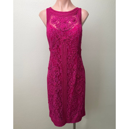 Sue Wong Fuchsia Lace Cocktail Dress Sleeveless High Neck Size 14