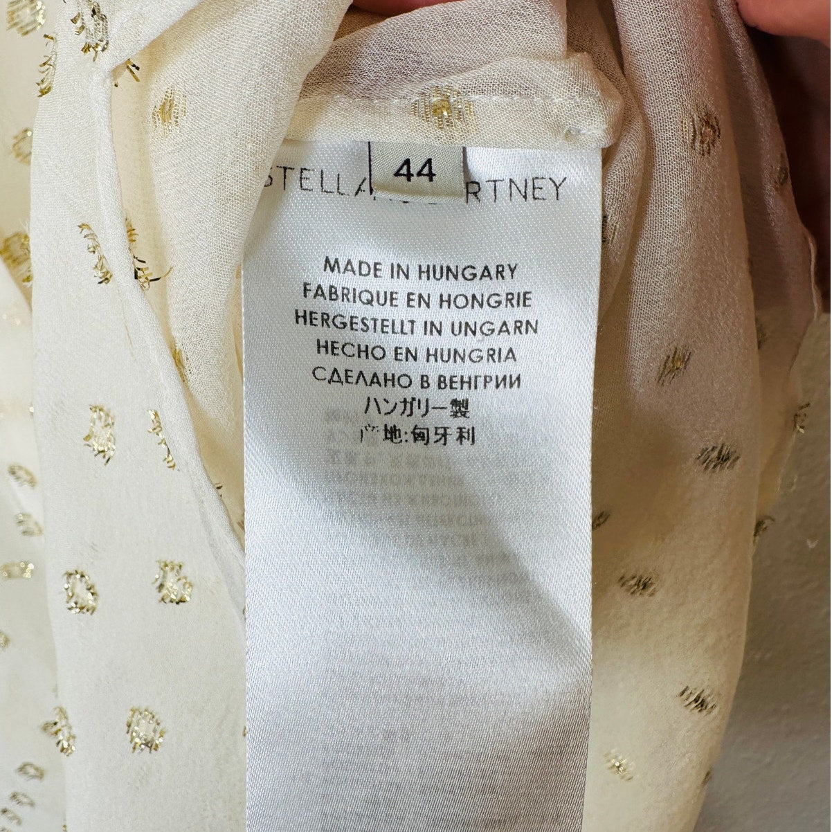 Stella McCartney Sheer Cream Gold Metallic Polka Dot Button Sheer Blouse 44 / L
