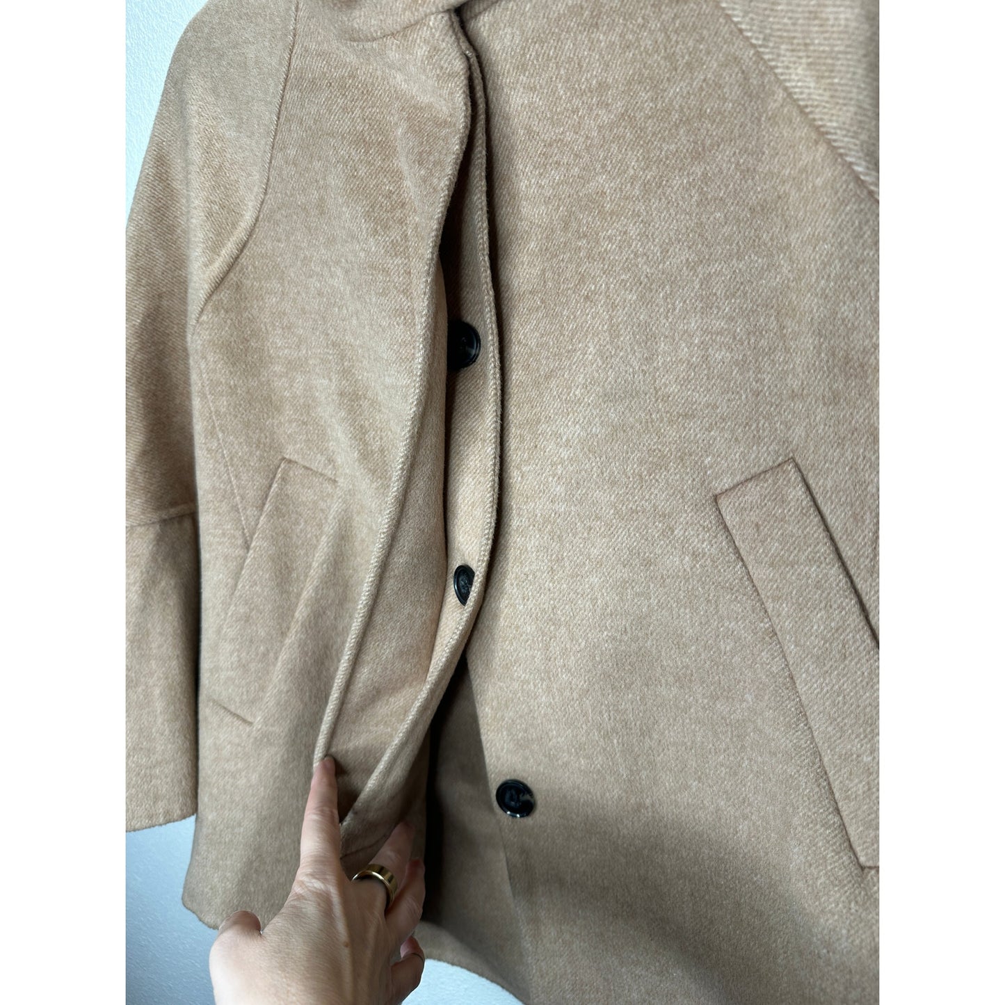 Zara Tan Fuzzy 3/4 Sleeve High Low Front Button Jacket Small