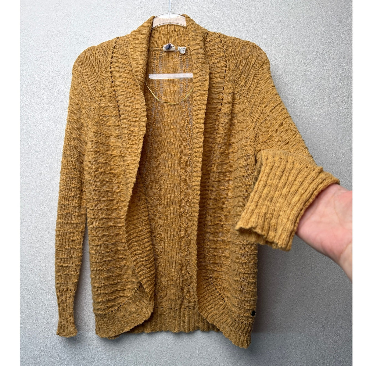 Roxy Let's Go Anywhere Cardigan Curry Mustard Open Front Women's US XS