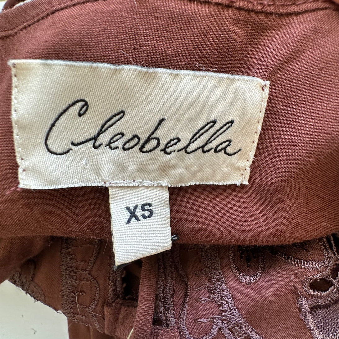 Cleobella Annie Chestnut Brown Lace Up Crochet Split Front Midi Dress XS