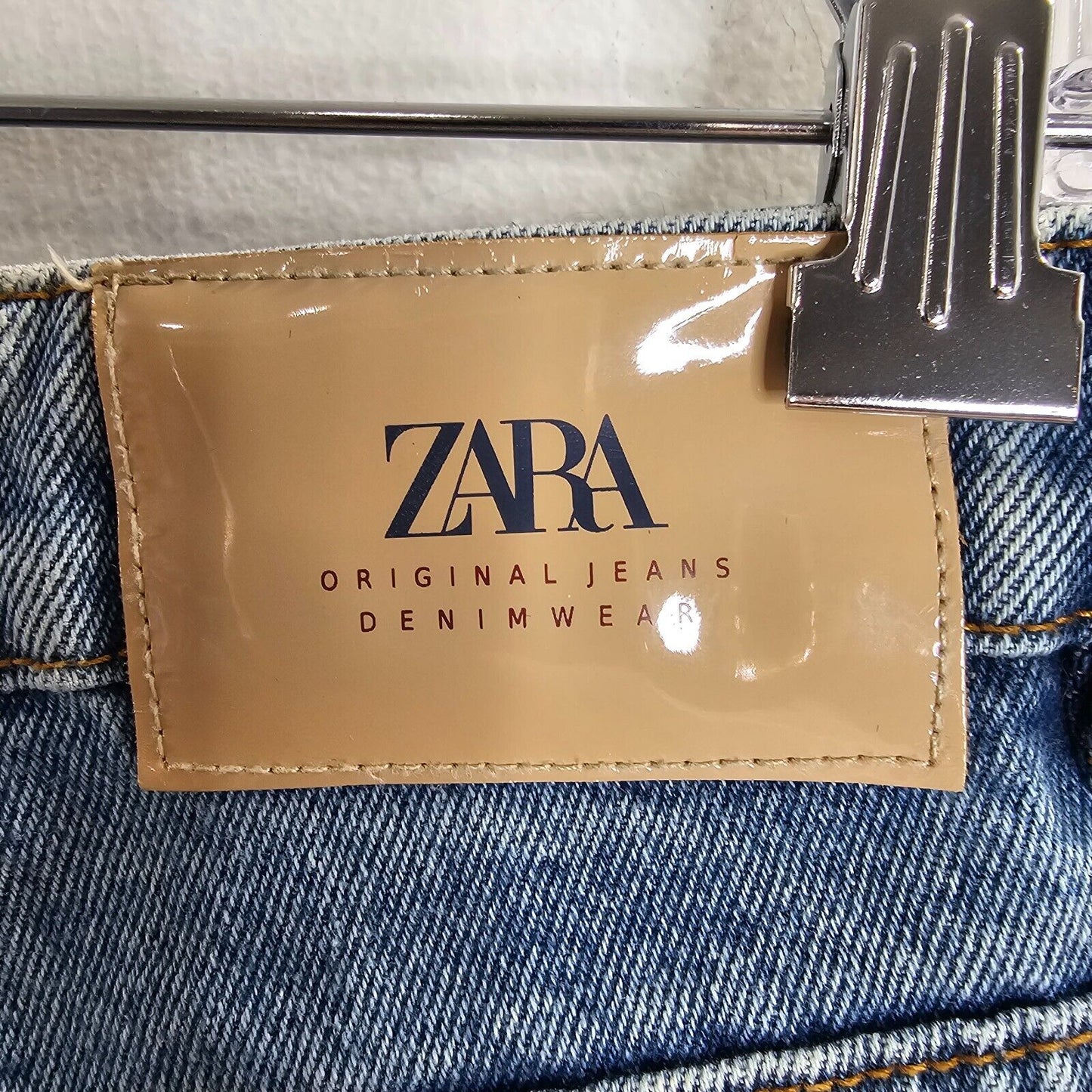 Zara High Waist Medium Wash Extreme Distressing Raw Hem Denim Jean Shorts 4