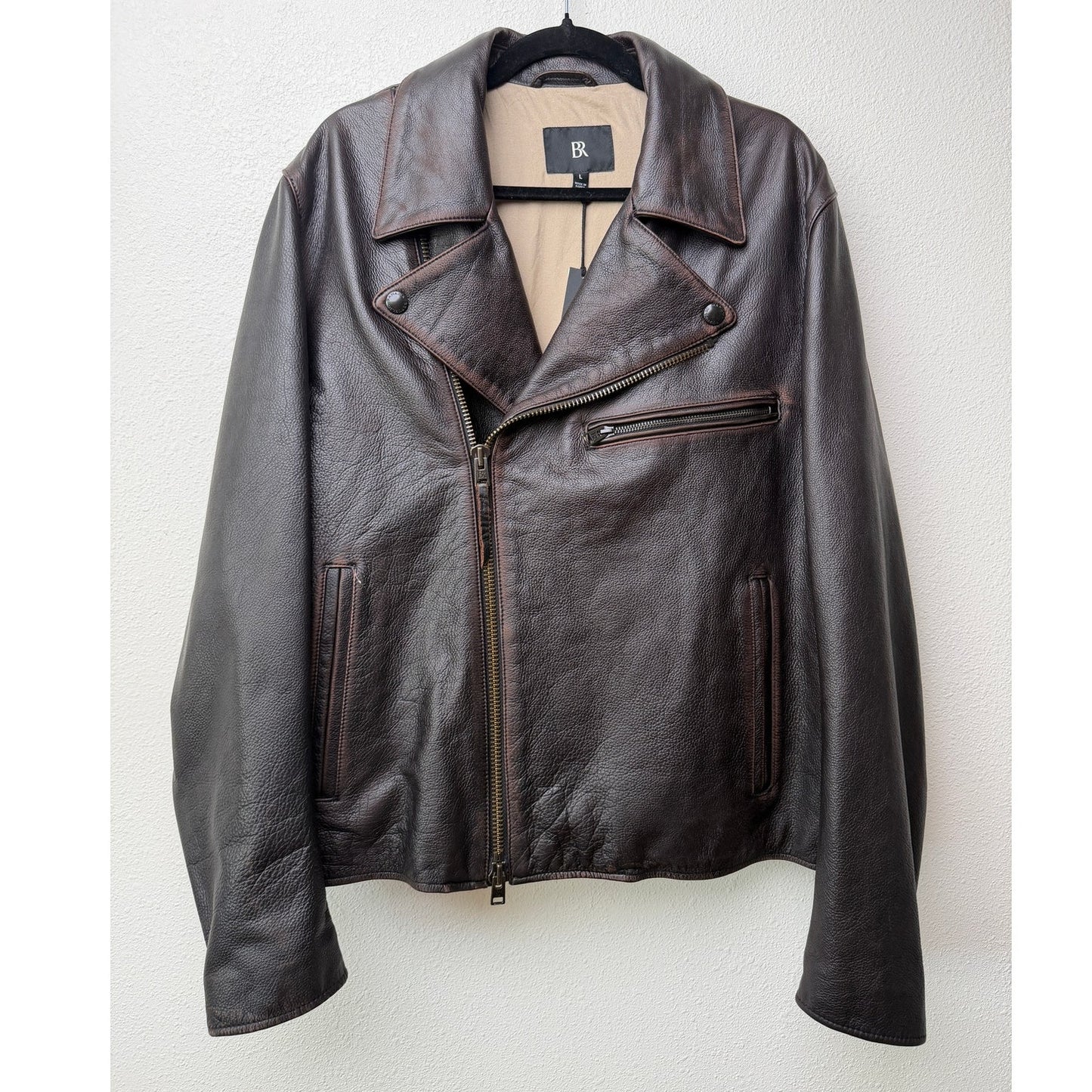 NWT Banana Republic Espresso Leather Moto Jacket Men L