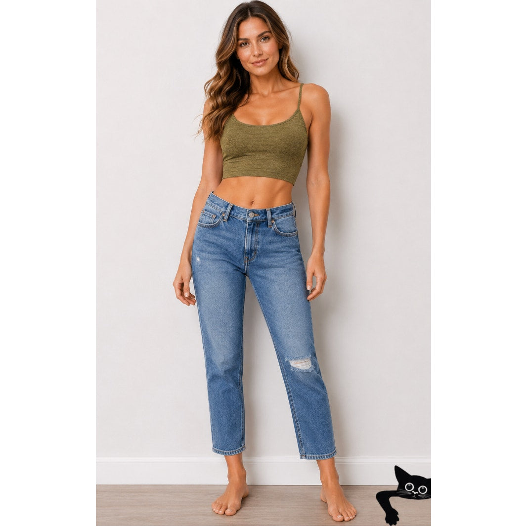 Wild Fable Medium Blue Wash Distressed Knee Slim-Fit Button Front Fly Jeans 0