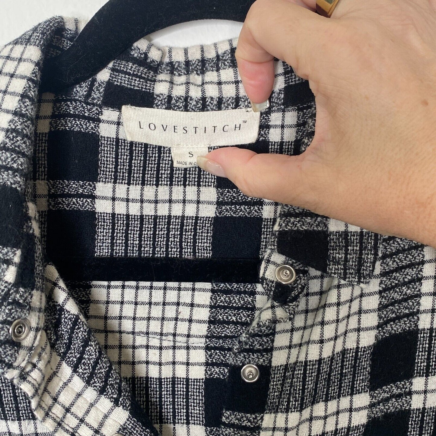 Lovestitch Long Sleeve Pocketed Black White Plaid Button Up Flannel Shirt S