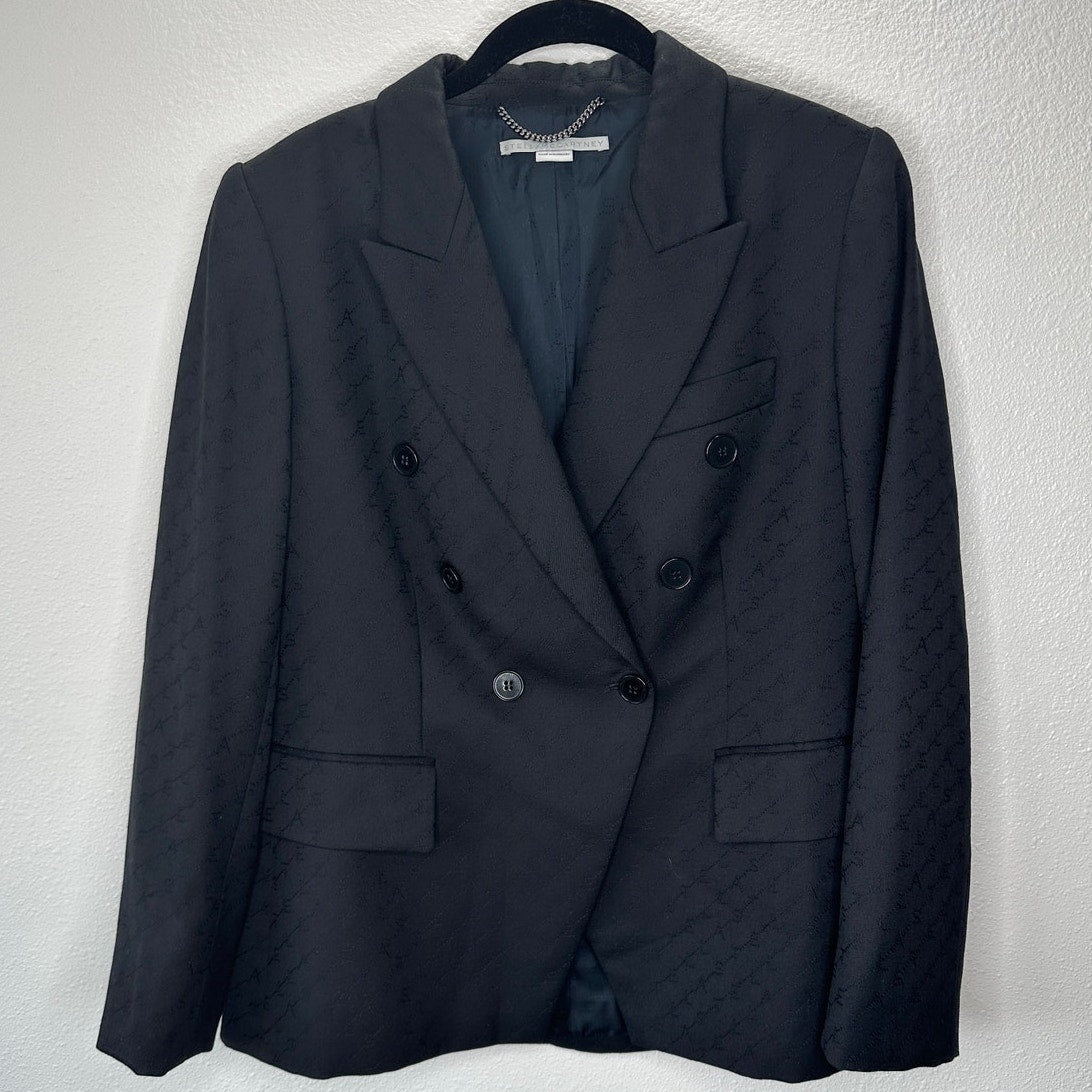 Stella McCartney Black Wool Embossed Double Breasted Button Blazer 46 / L