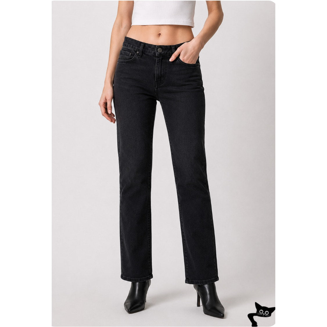 DG2 Diane Gilman Solid Black Mid-Rise Denim Jeans Stretch Straight Leg 10