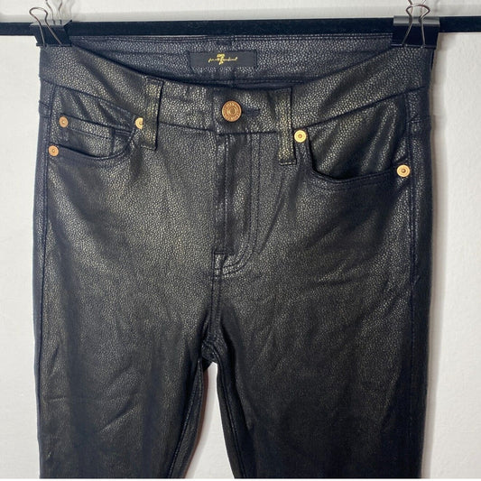 7 FAM Sexy Black Crackled Gold Shimmer Stretch Faux Leather Skinny Pant Size 24