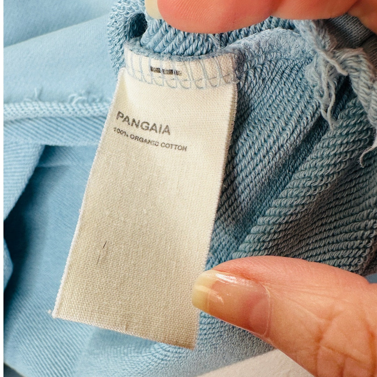 Pangaia Light Blue Long Sleeve Raw Cut Cropped Hem Round Neck Sweater S