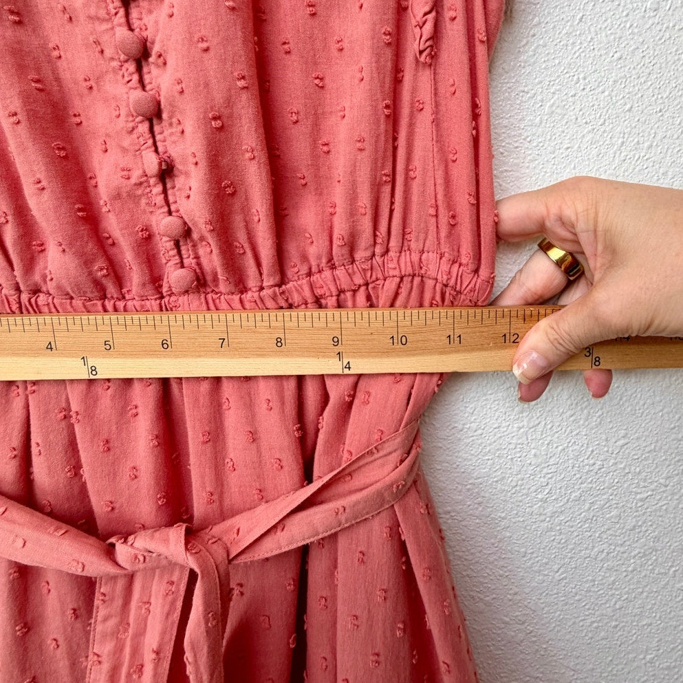 Outerknown Canyon Ruffle Maxi Dress Coral Swiss Dot Cotton Women's US XS