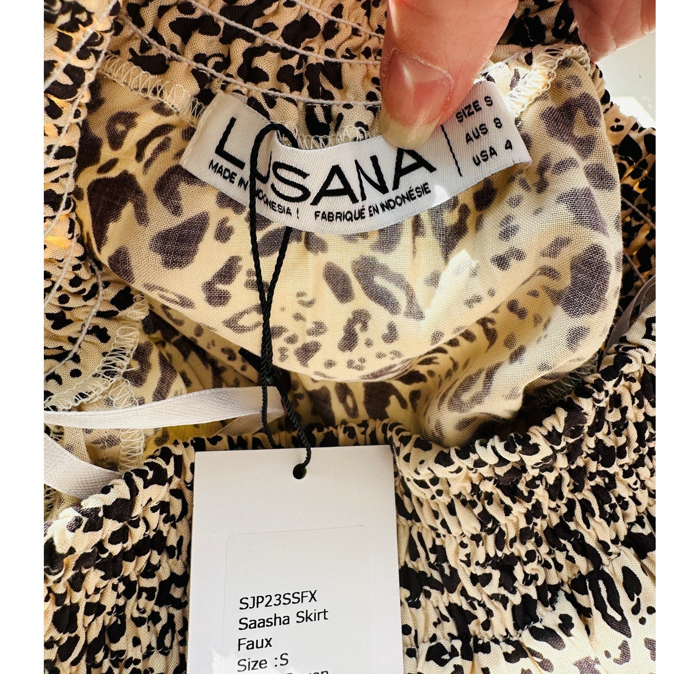 Lusana Tan & Black Cheetah Print Elastic Waist Flowy Saasha Skirt S