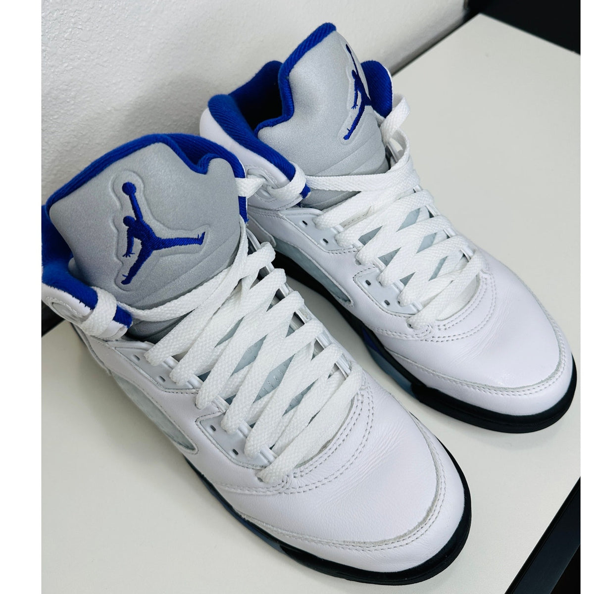Nike Air Jordan 5 Retro (GS) White Dark Concord Black Sneaker Shoe 6.5