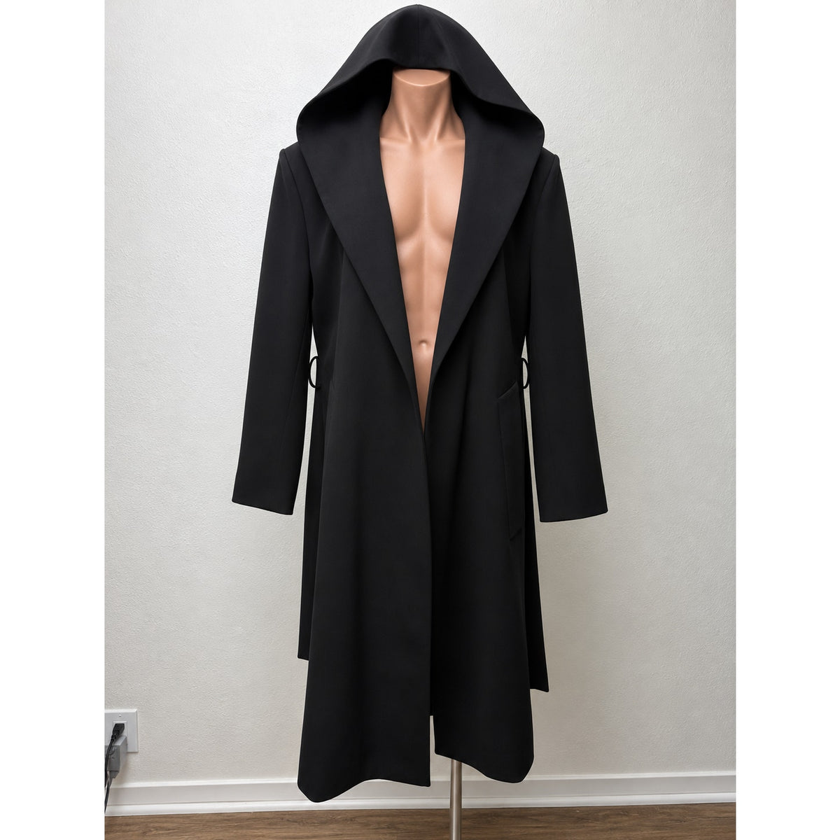 NWT Yves Saint Laurent Black Virgin Wool Hooded Long Coat Unisex Size 40