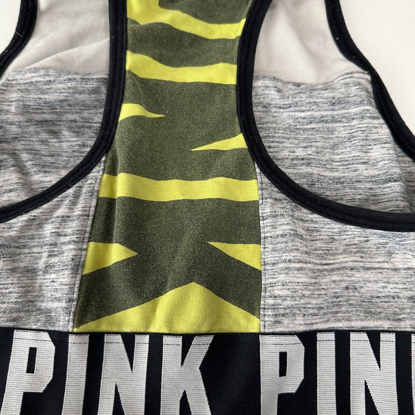 Victoria Secret Pink Gray White Yellow Black Logo Racerback Sports Bra S