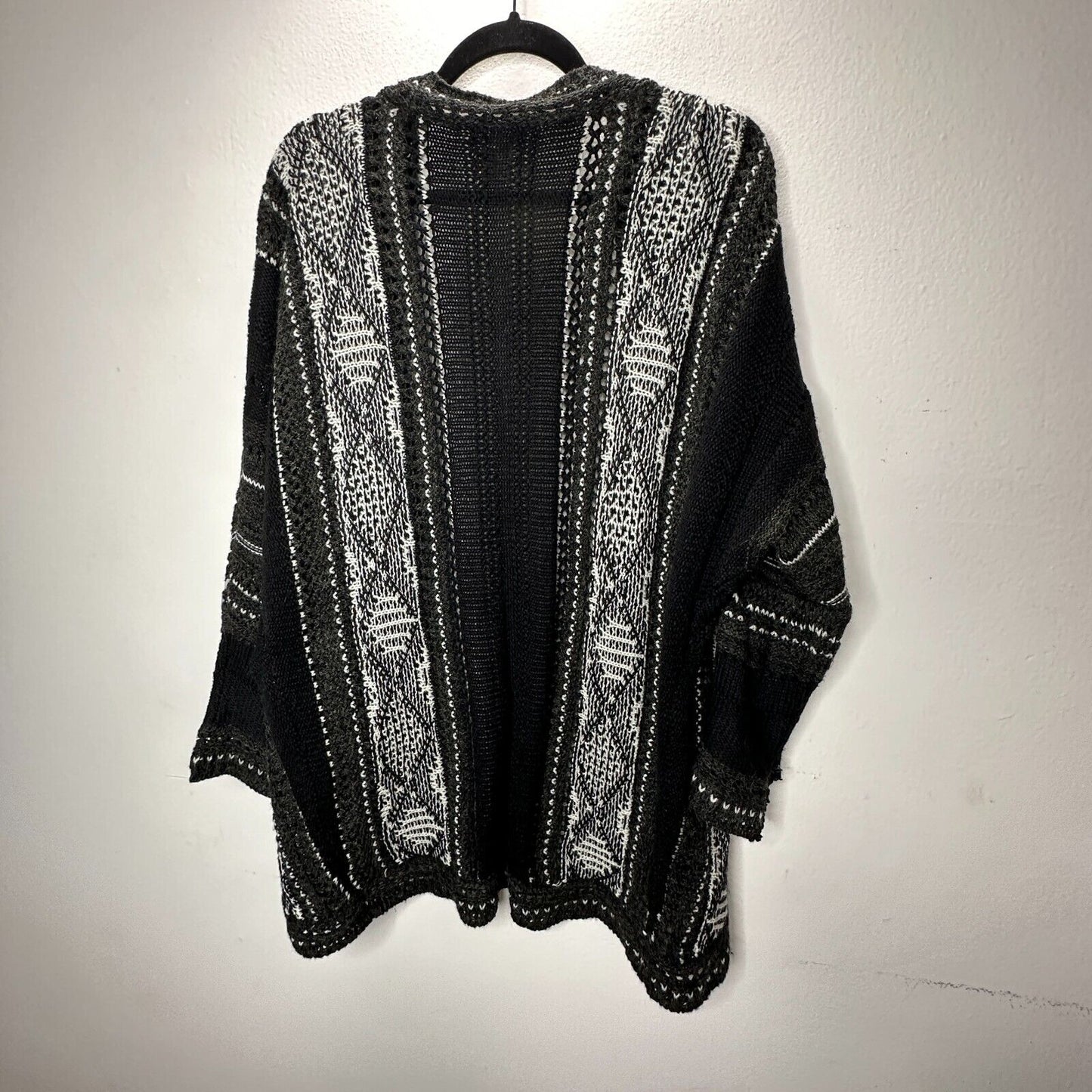 LA Hearts Black Gray and Cream Striped Knit Long Line Open Cardigan Sweater OS