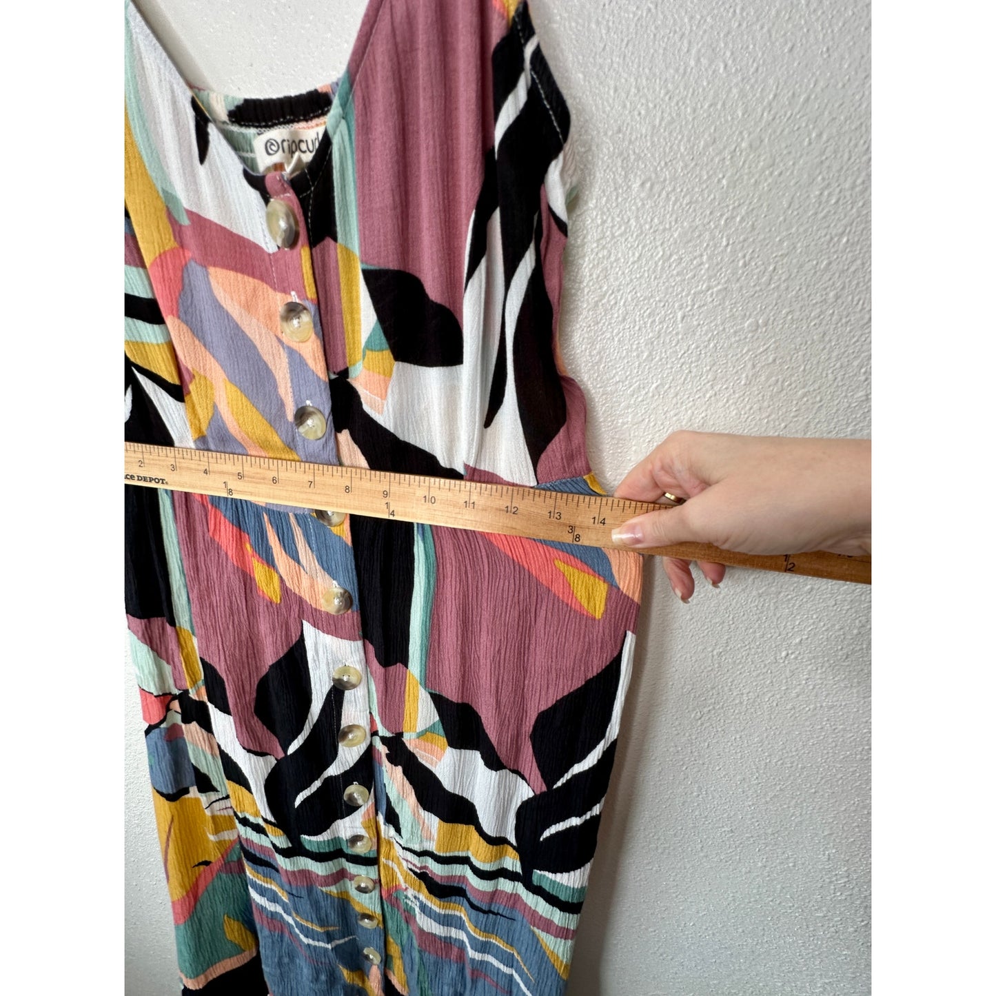 Rip Curl Black White Blue Abstract Tropical Print Button Front Swing Dress Boho M