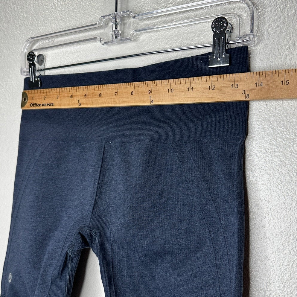 Lululemon In The FLow Slate Blue Gray Side Ruche Crop Yoga Pant 8