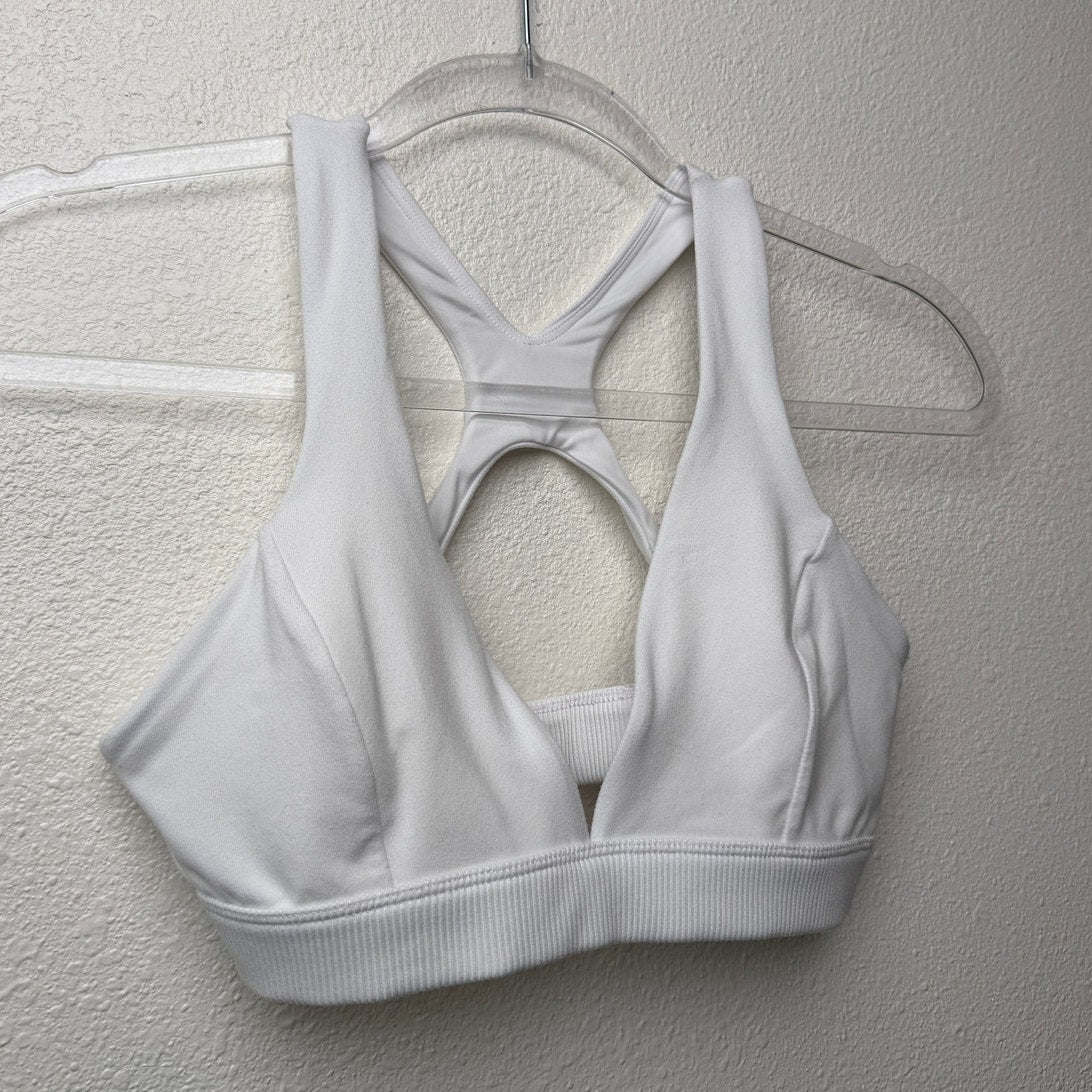 Alo Yoga White Deep V Racerback Sports Bra Alosoft XS