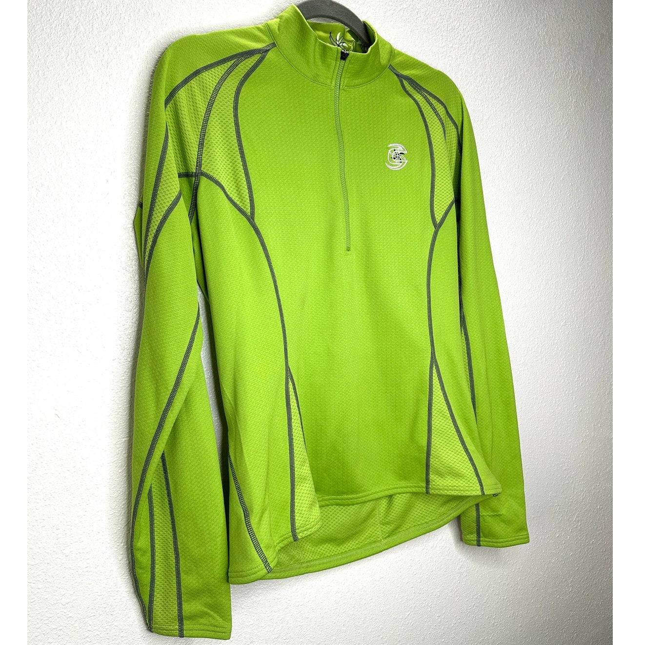 Cannondale Lime Green Front Zip Long Sleeve Workout Top L