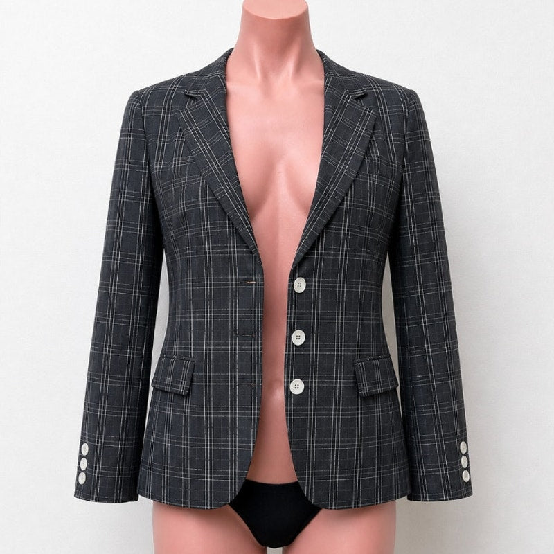 Ron Herman Black & White Stripe Plaid 3 Button Blazer Satin Dot Lining 5