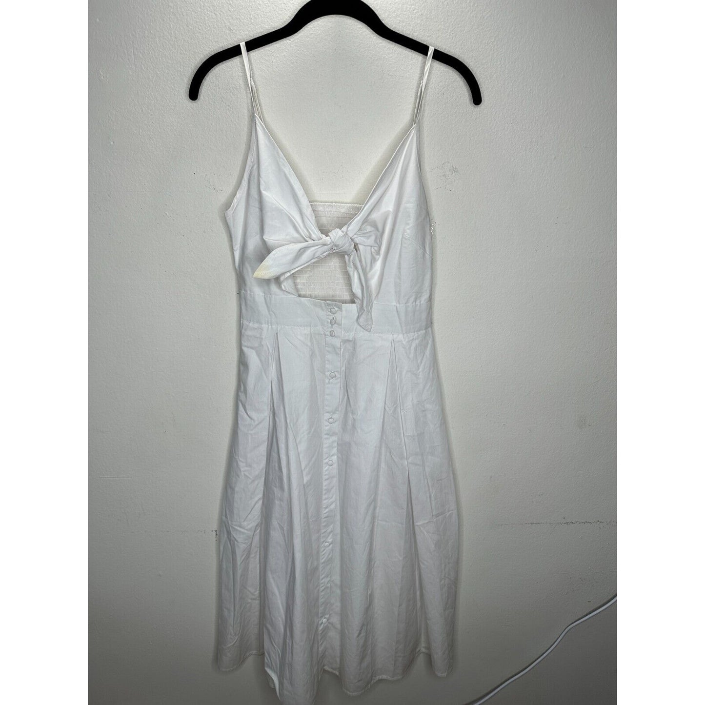 White Front Tie Spaghetti Strap Open Stomach Front Button Flowy Summer Dress M