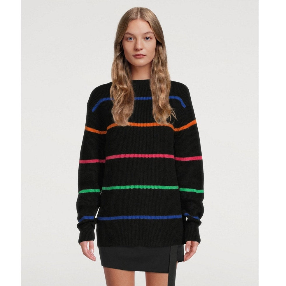 The Elder Statesman Black Multicolor Stripe Cashmere Sweater M