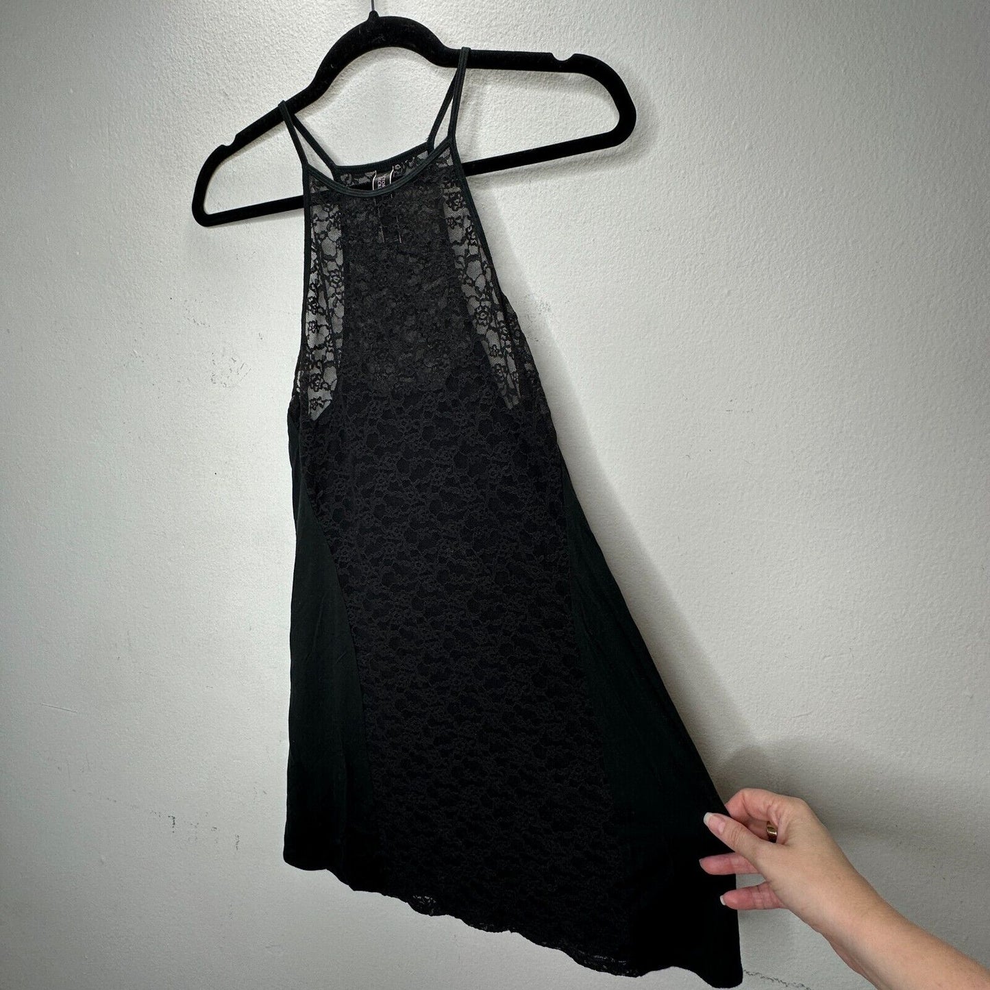 Victoria Secret Black High Neck Tank Spaghetti Strap Sleeveless Lace Nighty S