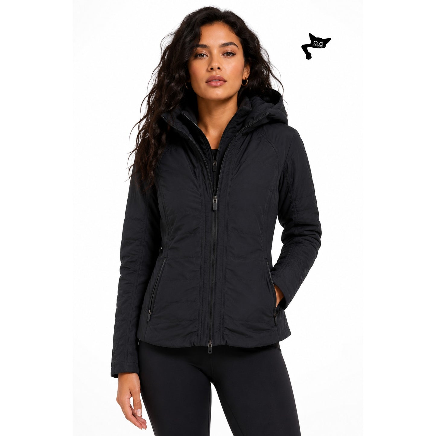 Lululemon Black Hooded Double Zip Insulated Jacket Women's Size 10