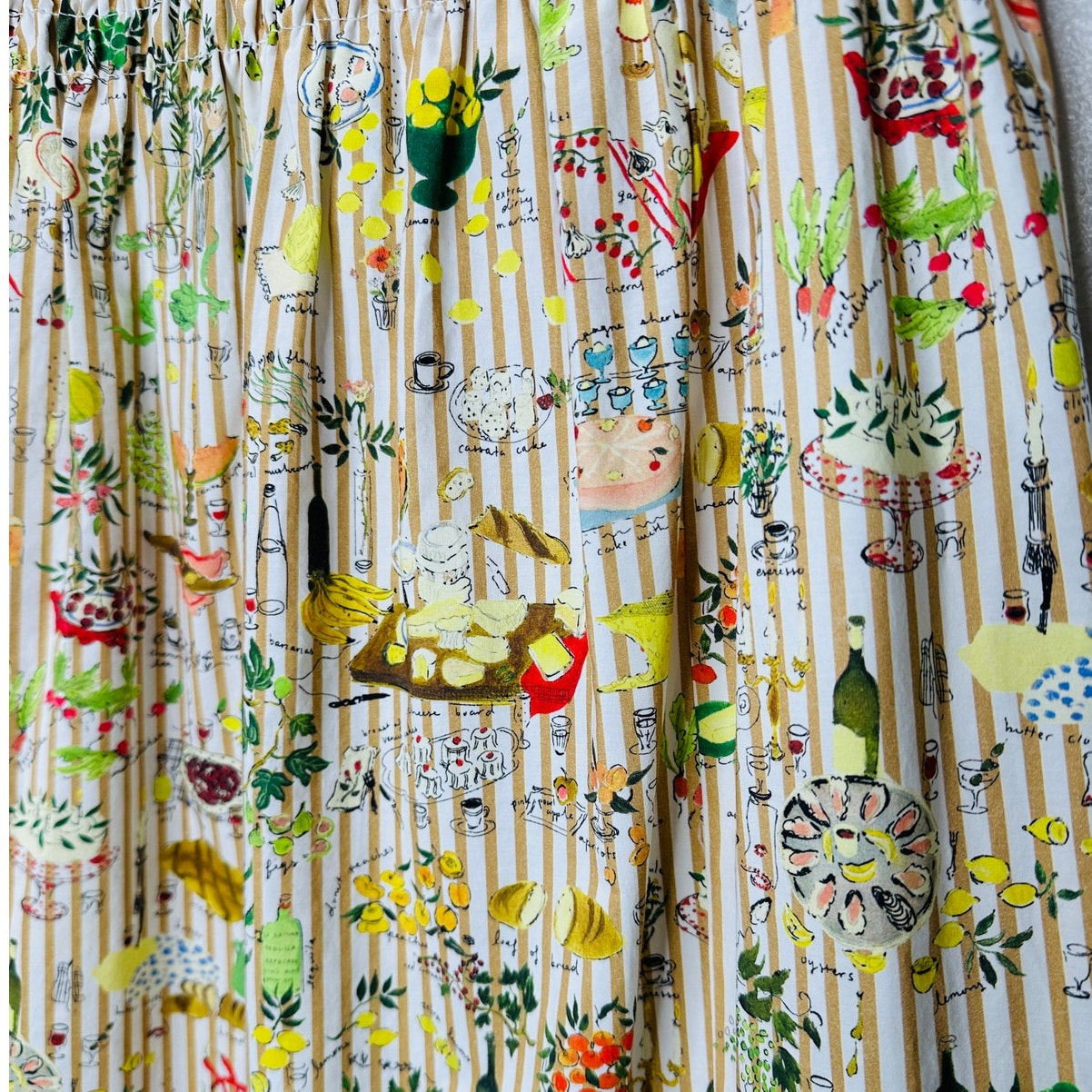 Rhode Artie Shirred Waist Ruffle Hem Printed Cotton Poplin Midi Skirt XL