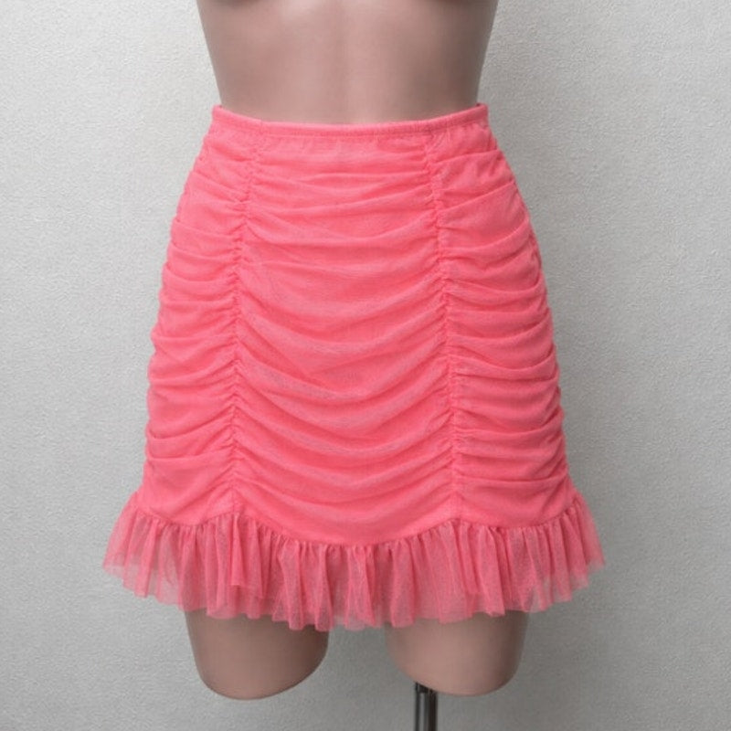 NWT Victorias Secret Pink Mesh Pleated Ruched Ruffle Stretch Mini Skirt 6