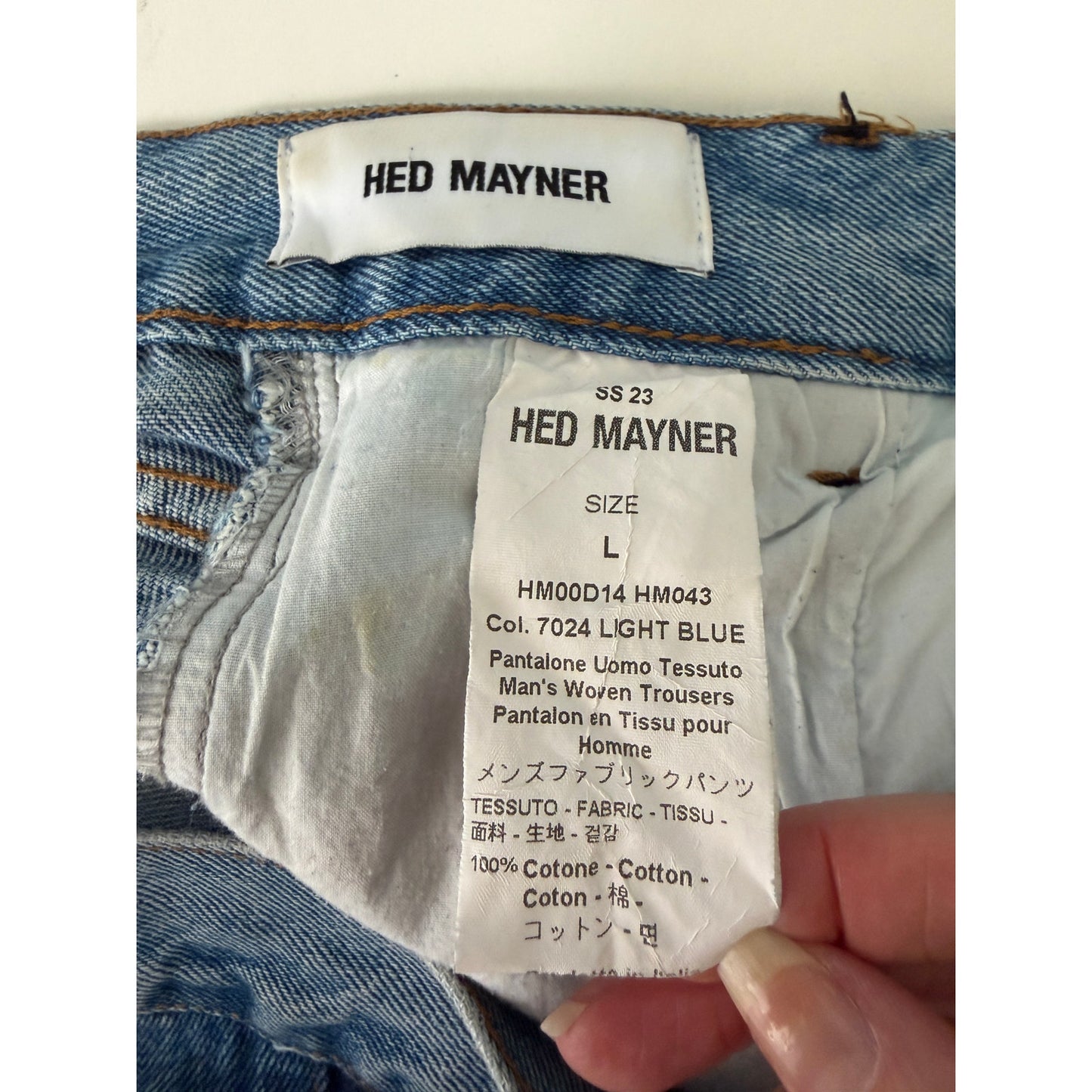 Hed Mayner Men's L Light Blue Pleated Denim Jeans