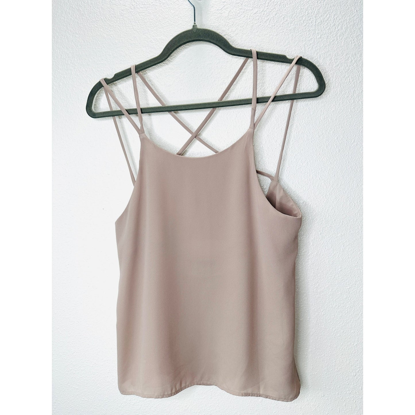 Lisakai Taupe Strappy Flowy Low Back Tank Top Blouse S