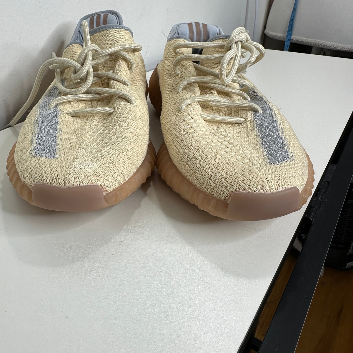 Yeezy x Adidas Boost 350 Tan & Blue Linen Fabric Sneakers Shoes 8.5