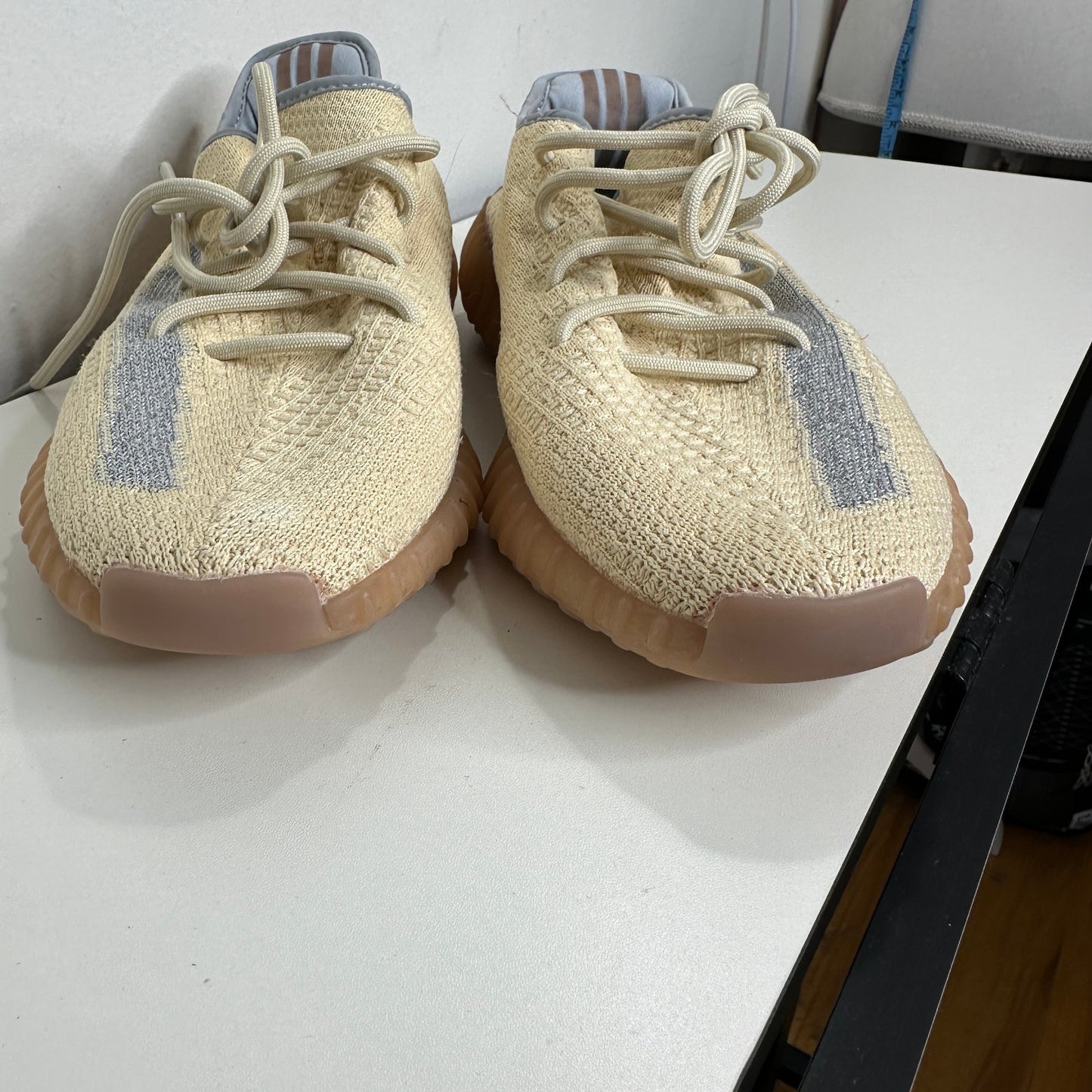 Yeezy x Adidas Boost 350 Tan & Blue Linen Fabric Sneakers Shoes 8.5