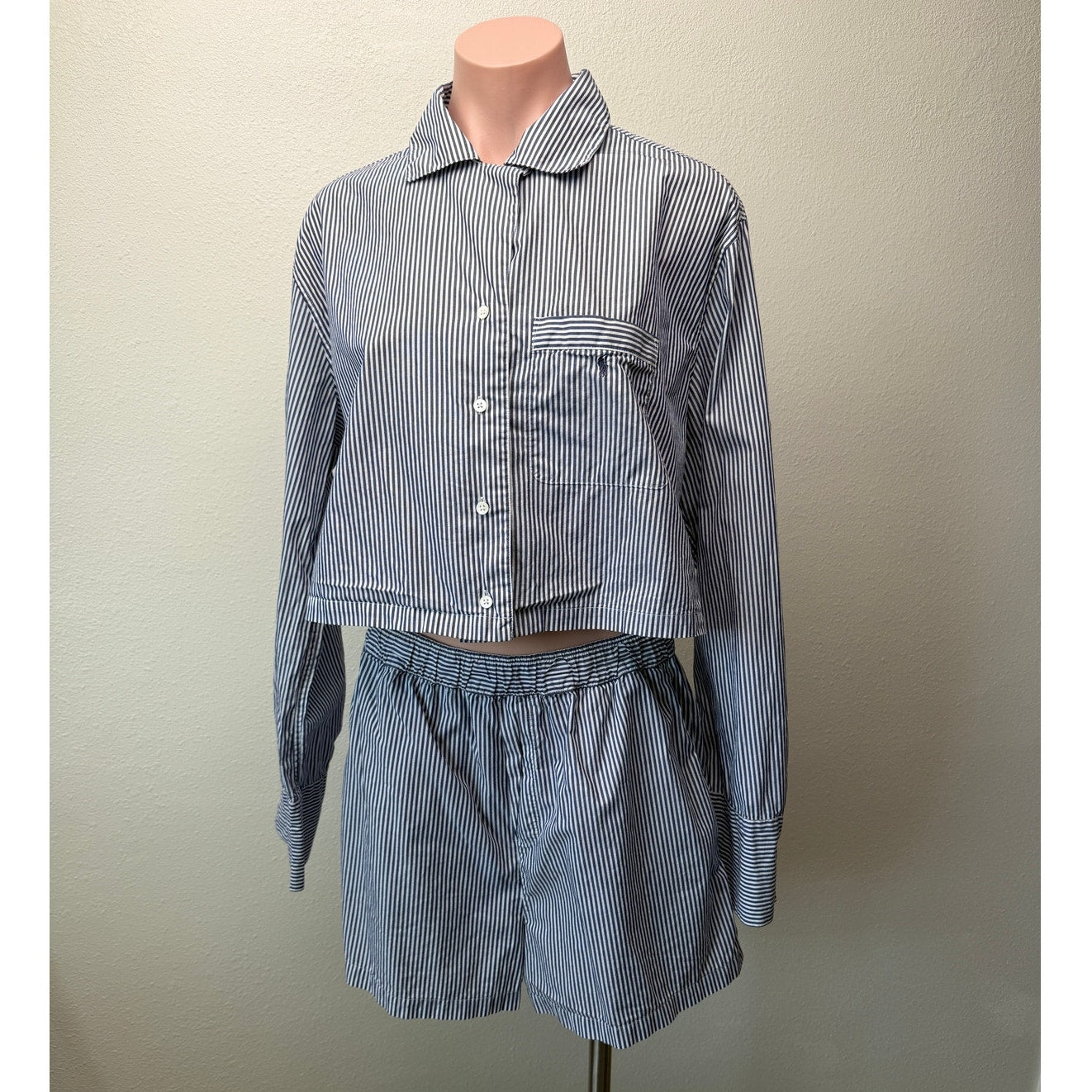 Polo by Ralph Lauren Striped Crop Pajama Set Shirt Shorts Size M