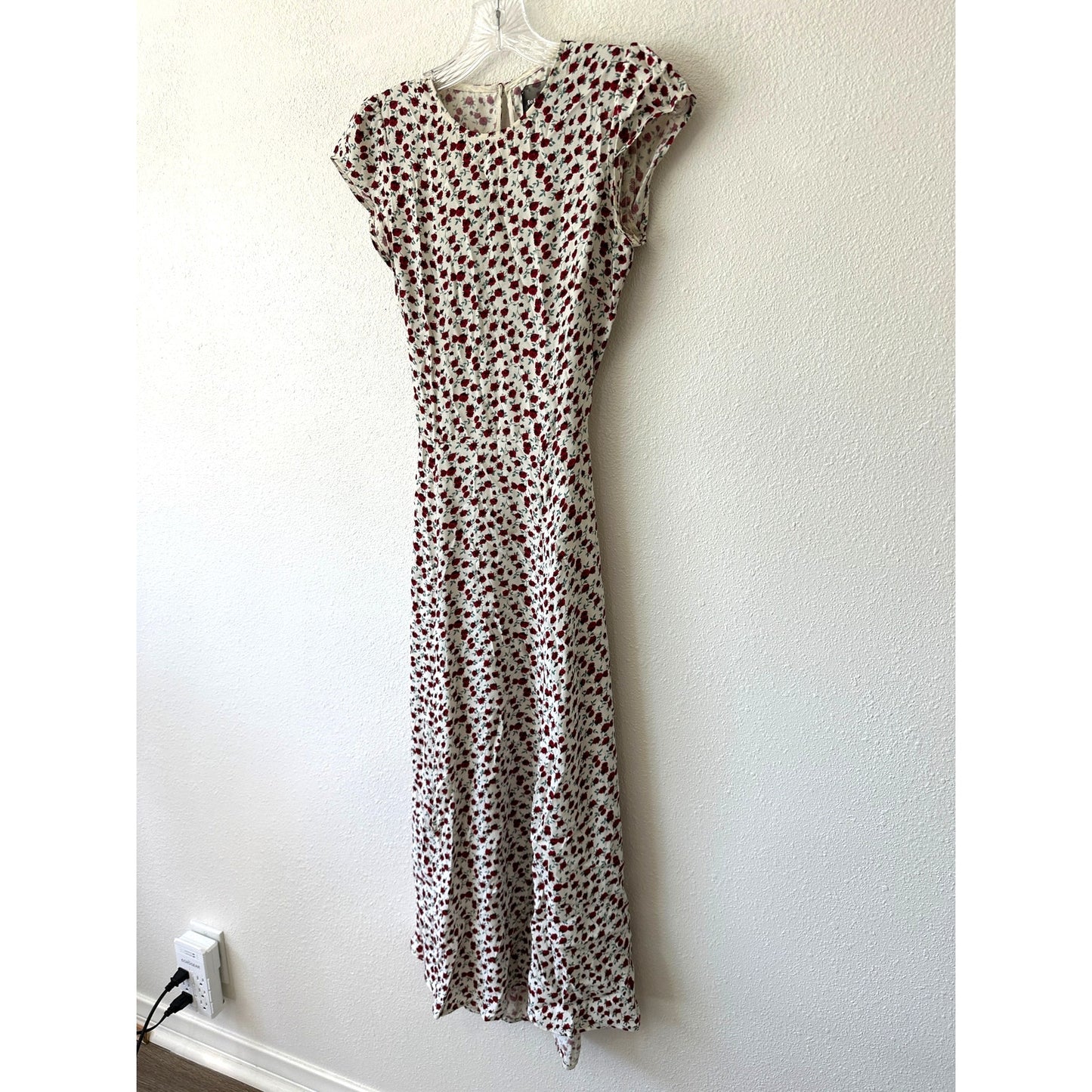 Reformation Ivory Floral Print Round Neck Cap Sleeve Open Back Maxi Dress 0