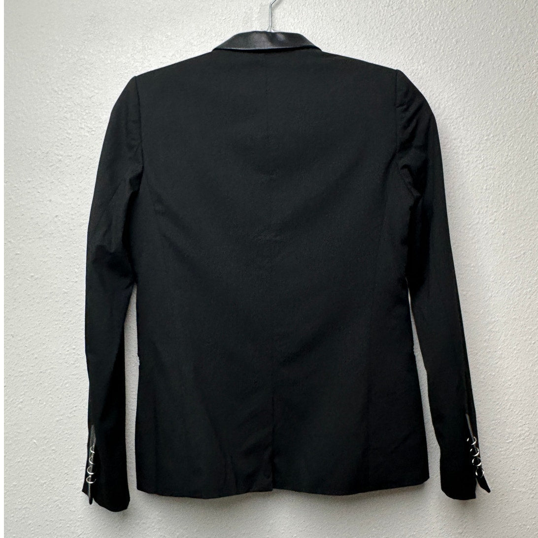 The Kooples Black Faux Leather Trim Blazer Women US 0 (EU 32)