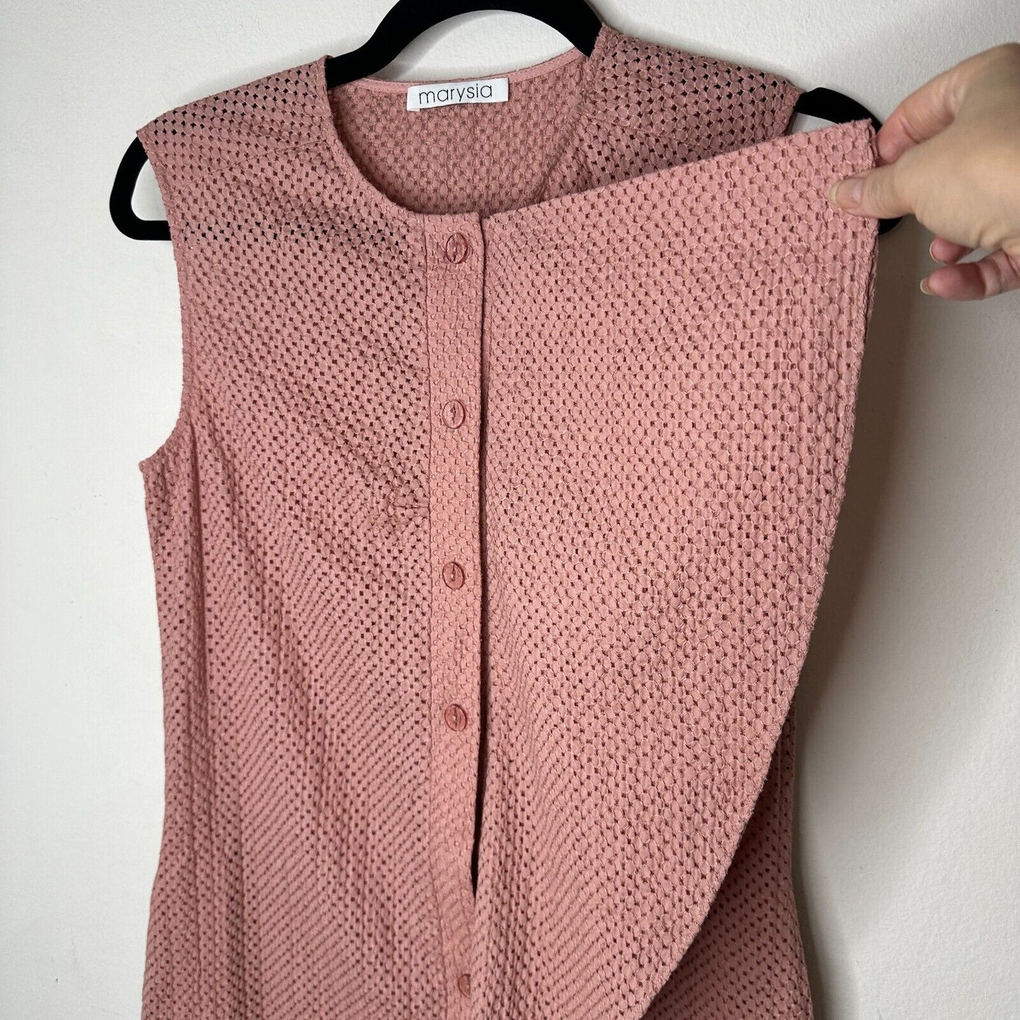 Marysia Mauve Pink Crystal Cove Eyelet Button Front Flowy Ruffle Mini Dress XS