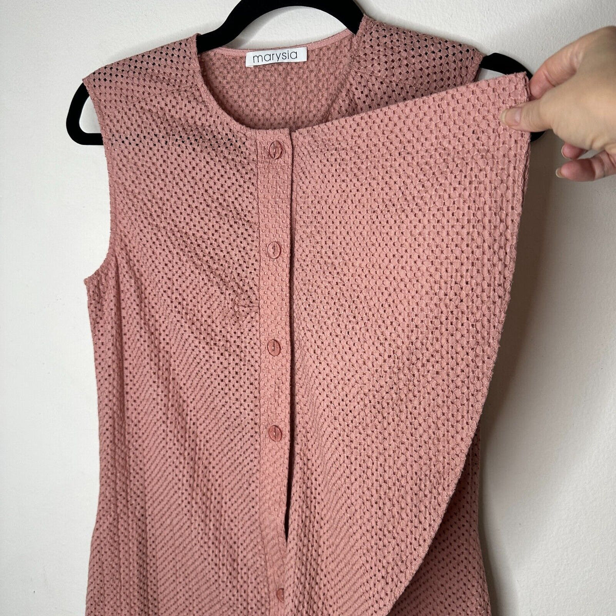 Marysia Mauve Pink Crystal Cove Eyelet Button Front Flowy Ruffle Mini Dress XS