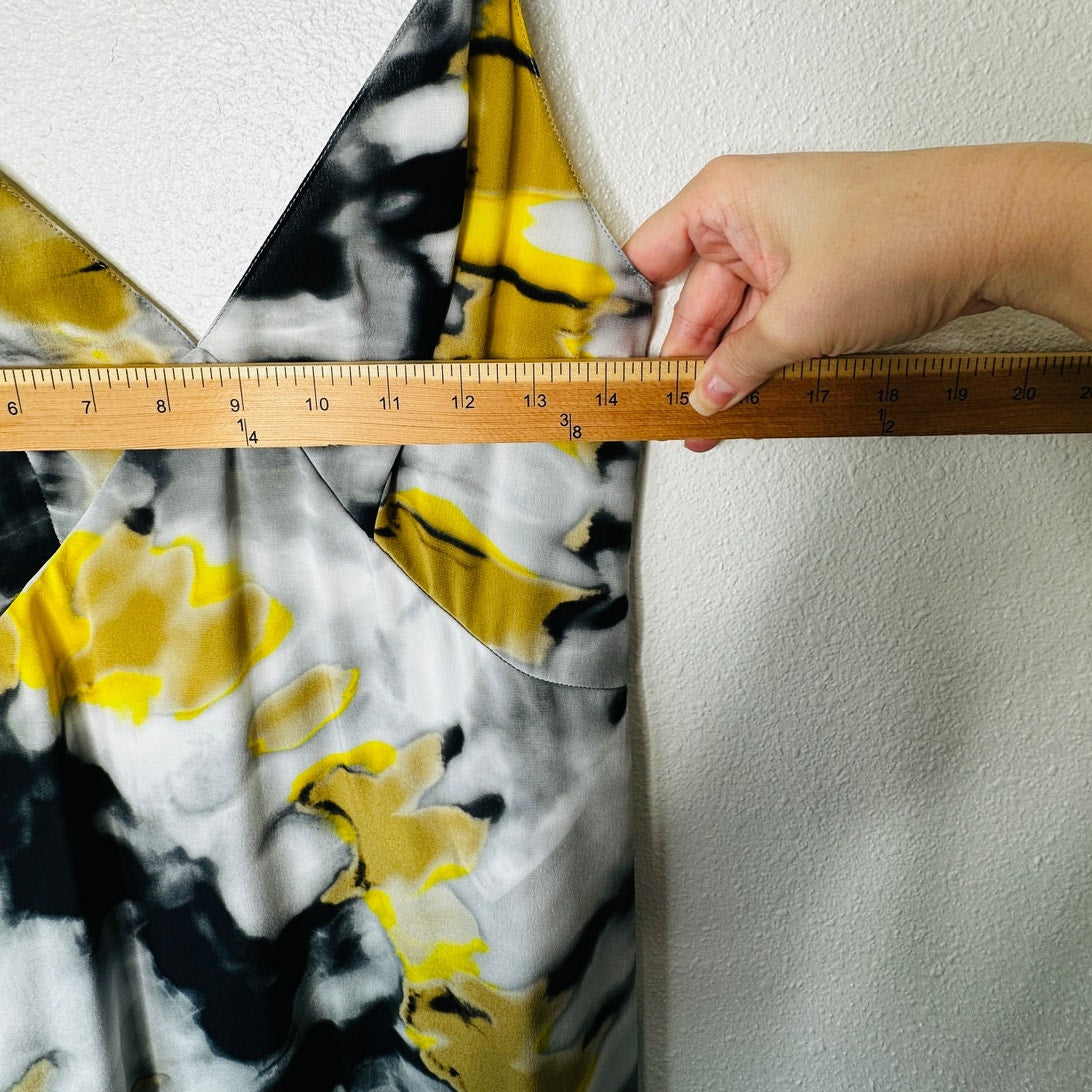 Chloe Silk Slip Maxi Dress Black Gray Yellow MultiColor Tie Dye abstract sz 2
