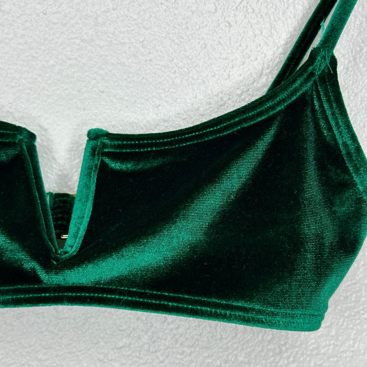 South Beach Forest Green Jade Velvet V-Cutout Bikini Top Gold Hardware 6
