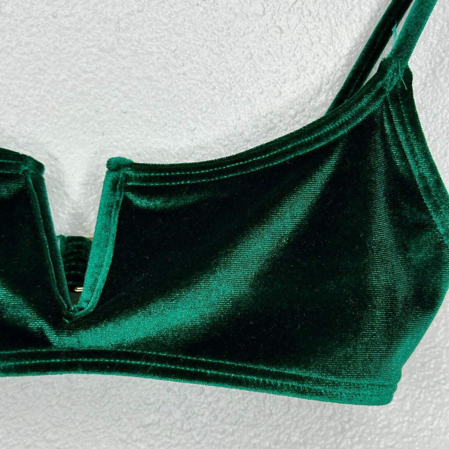 South Beach Forest Green Jade Velvet V-Cutout Bikini Top Gold Hardware 6