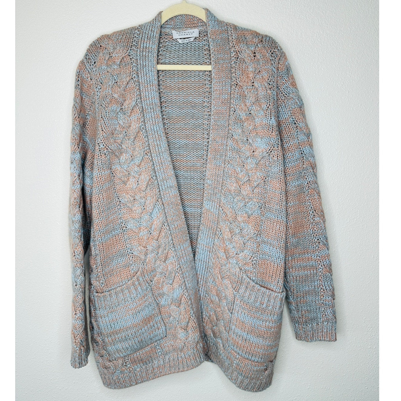 Gabriela Hearst Aguirre Blue Peach Cable Knit Cashmere Cardigan Sweater Large
