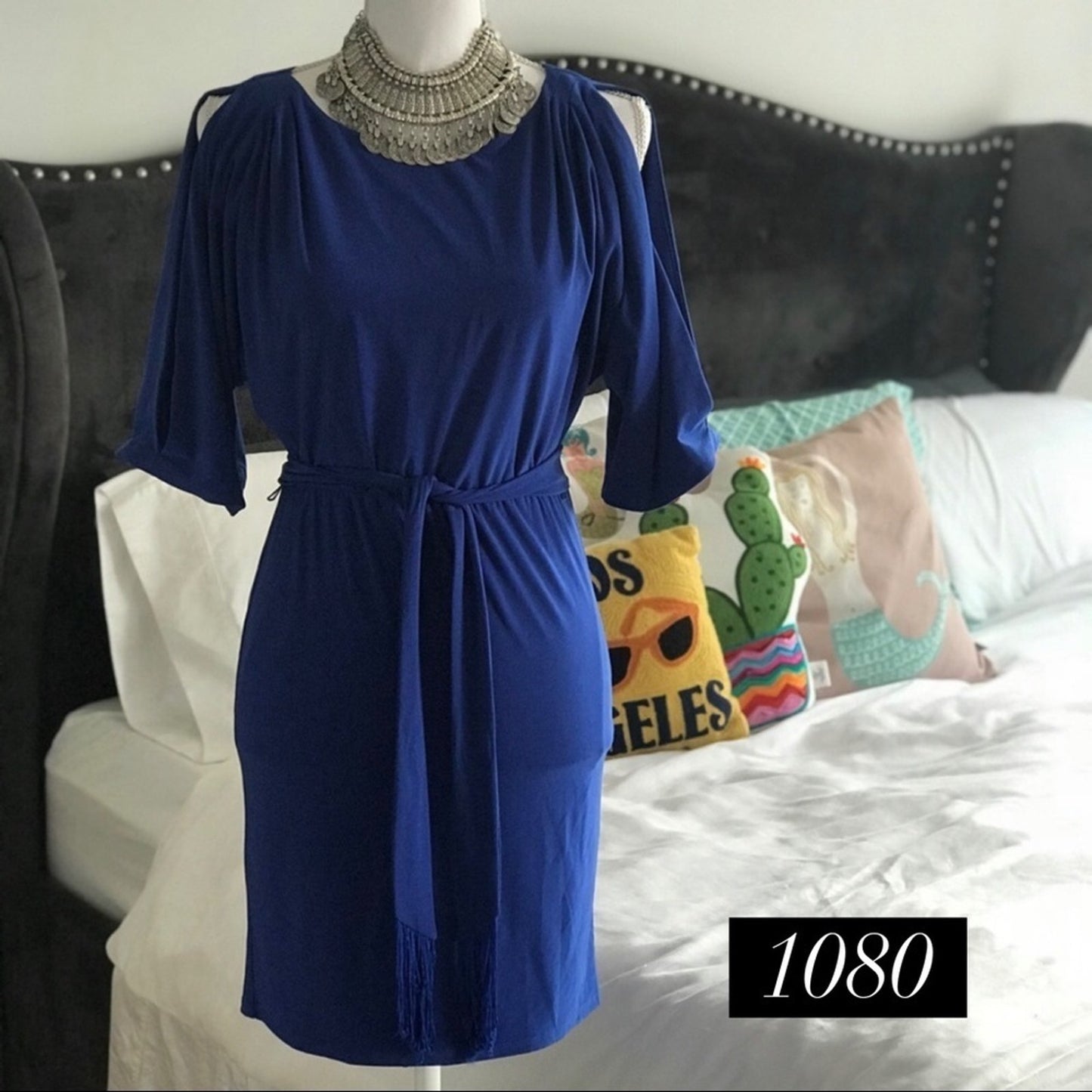 Jessica Simpson Royal Blue Split Sleeve Tie Sash Mini Cocktail Dress Small