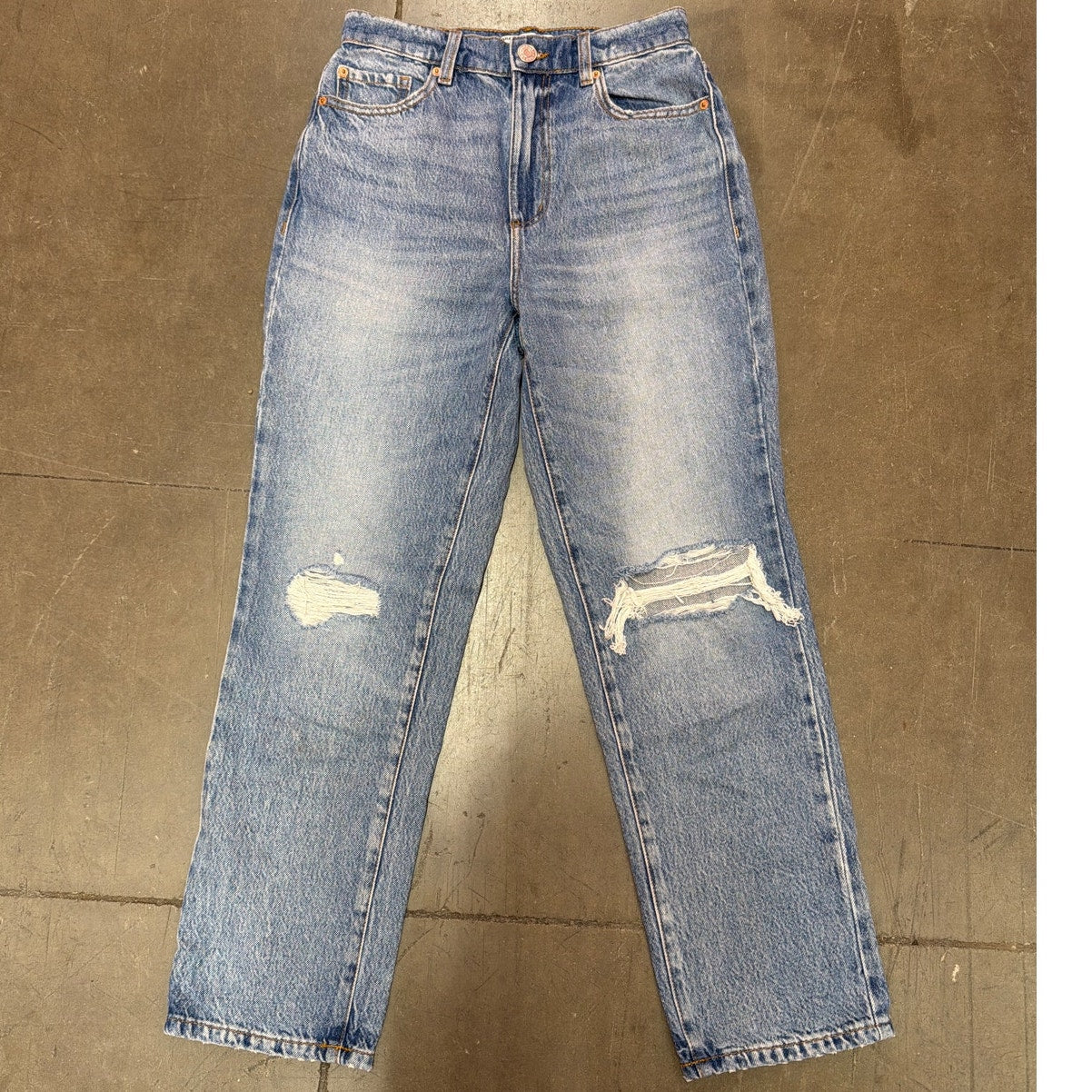 NWOT Garage Denim Medium Wash Vintage Straight Leg Mid Rise Distressed Jeans 26