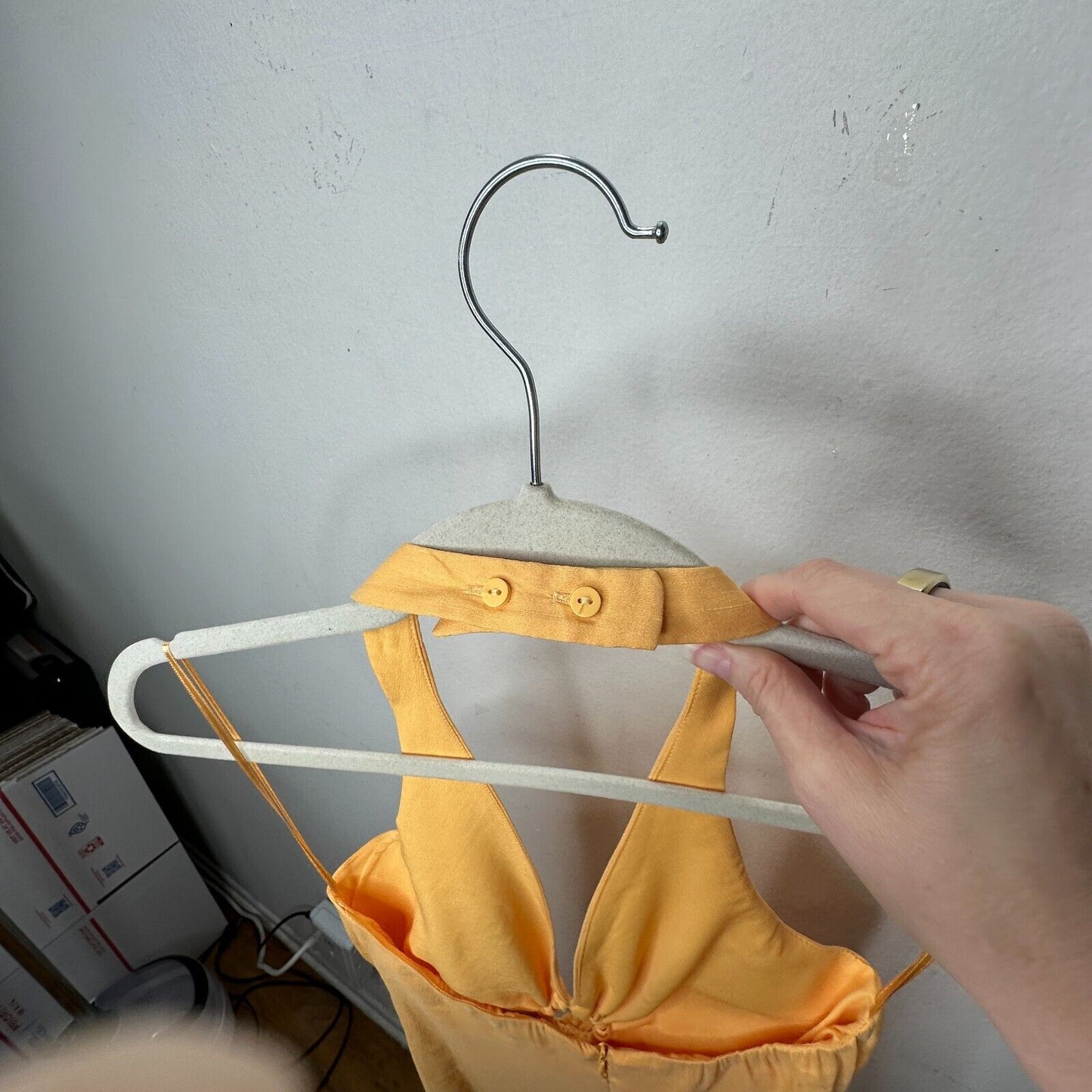 Zara Mustard Yellow Halter V-Neck Sun Dress O-Ring Cutout Front Open Back Small