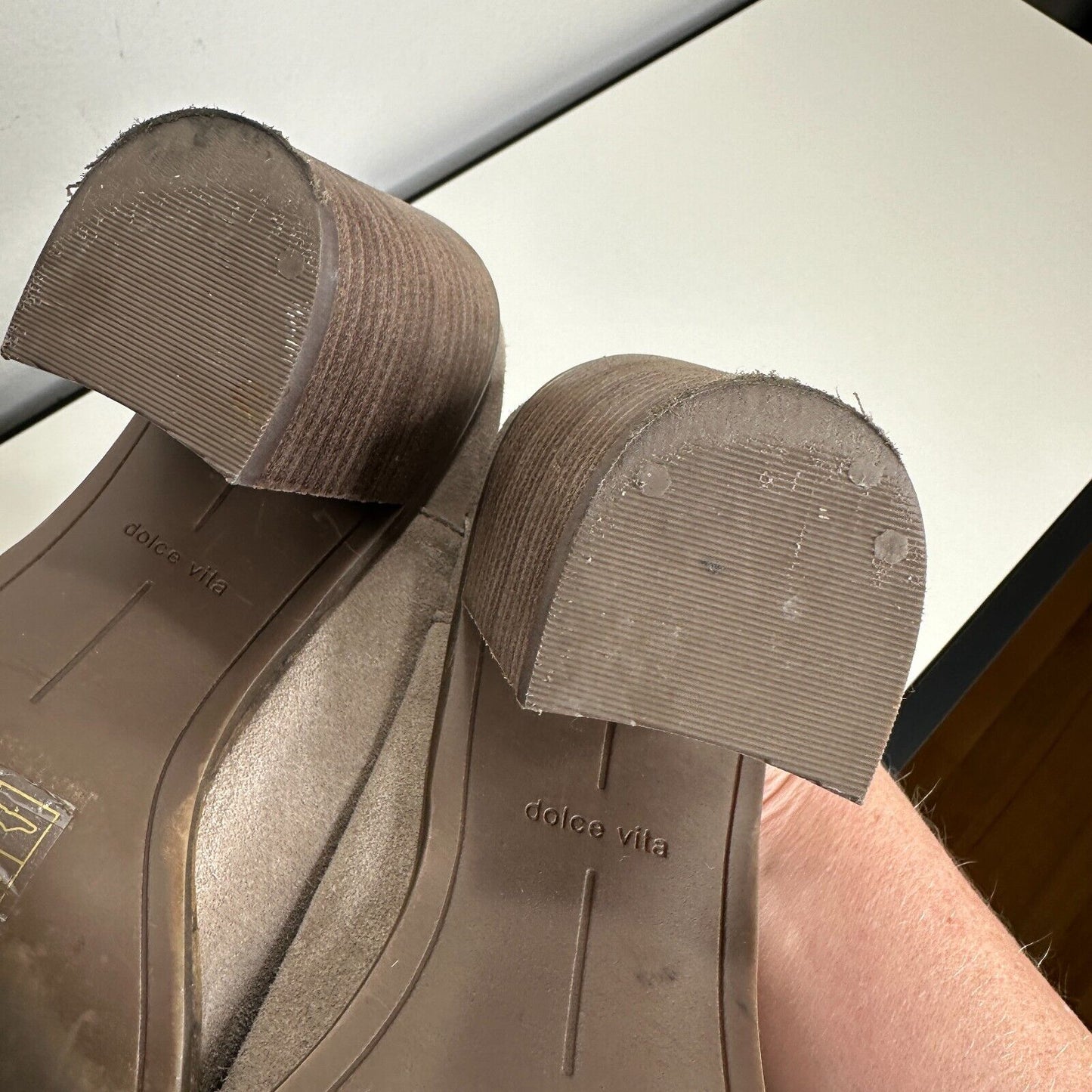 Dolce Vita Gray Taupe Selene Suede Almond toe Slide Mule Bootie Block Heels 7.5