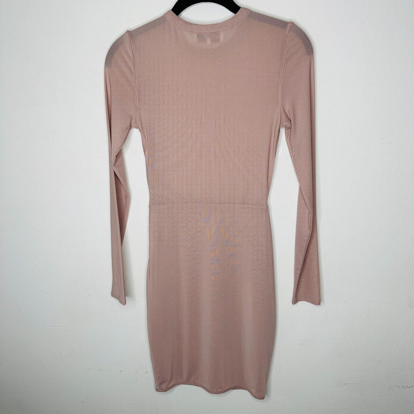 House of CB Light Pink Sheer Long Sleeve Bodycon Side Zip High Neck Dress XS