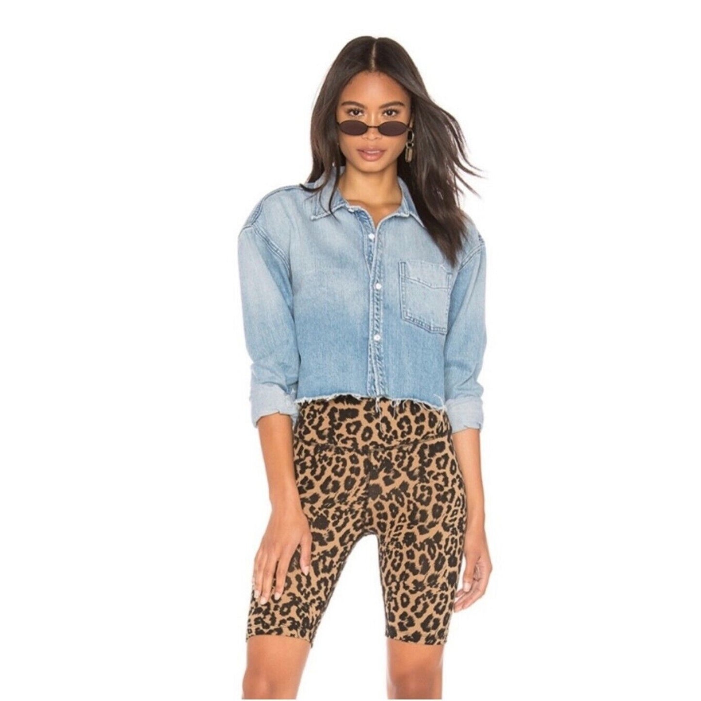 LNA Leopard Print High Band Waist Silhouette Biker Shorts Cotton Spandex Small